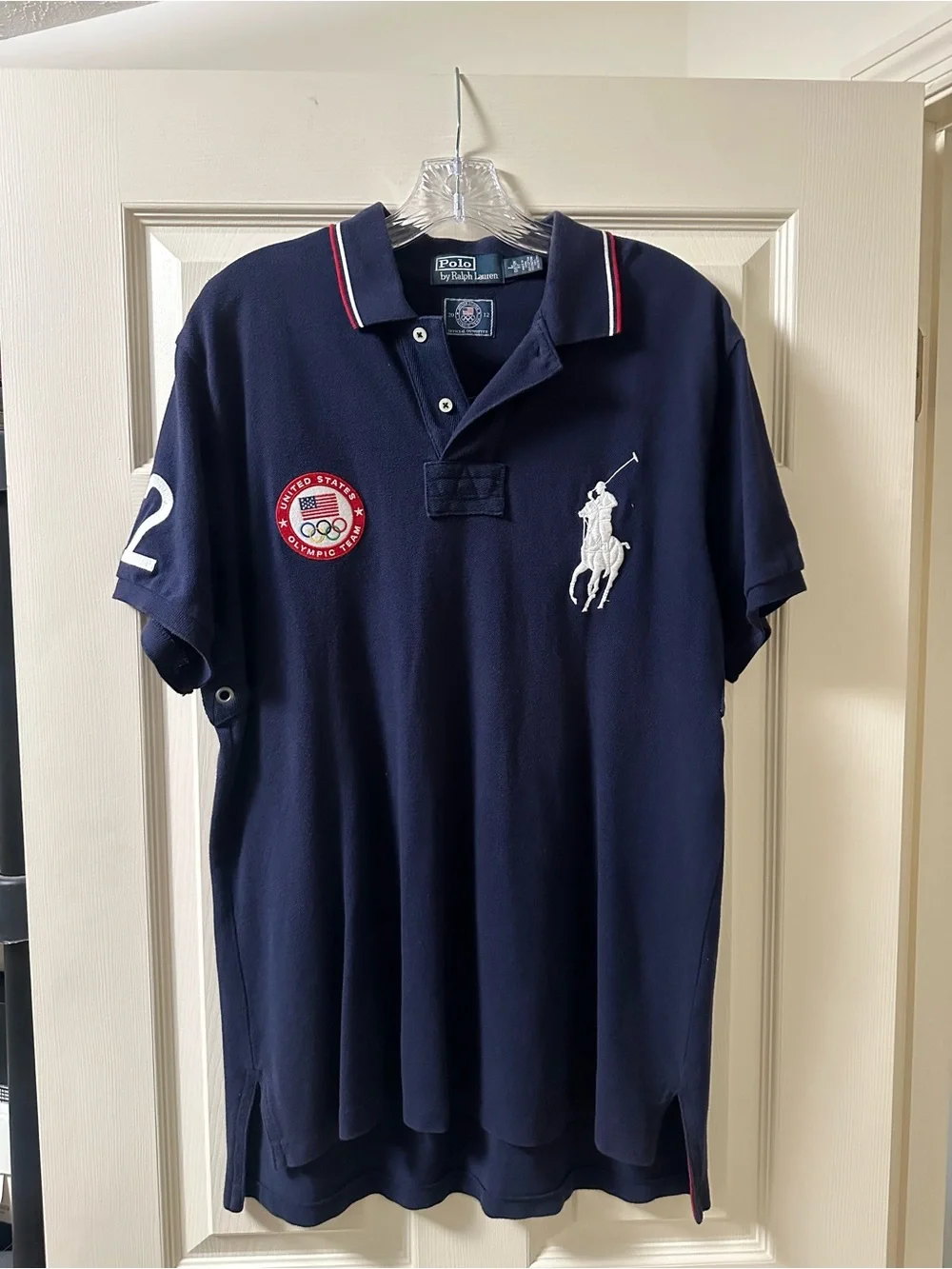 Men’s Ralph Lauren Navy Polo with White Pony USA London 2012 Olympic Patch rare